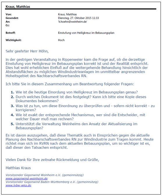 Bebauungsplan Heiligkreuz - Email Stadtentwicklungsamt Hr. Höhn 27.10.2015 V2